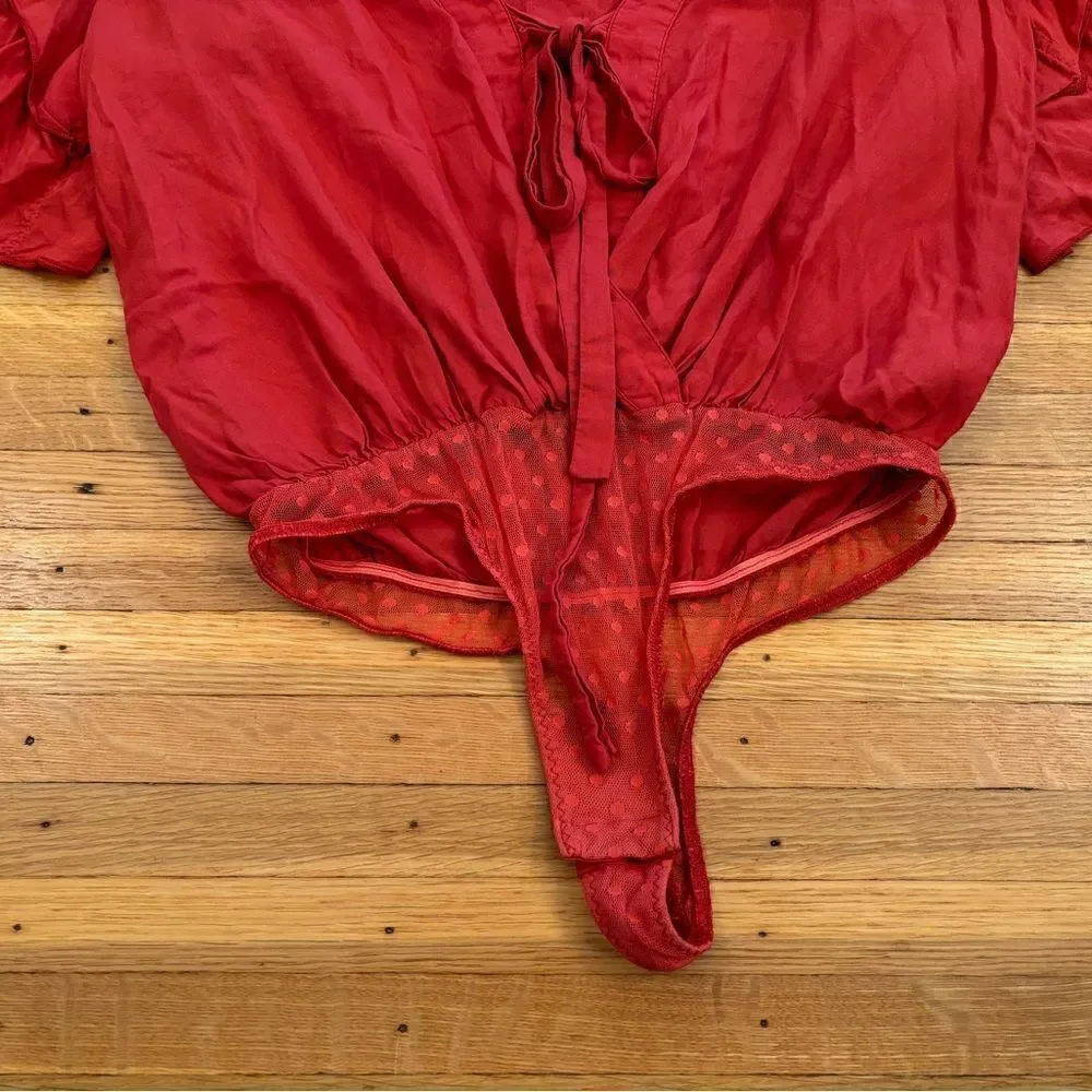 Free People Intimately Red Short Sleeve Blouse Bodysuit